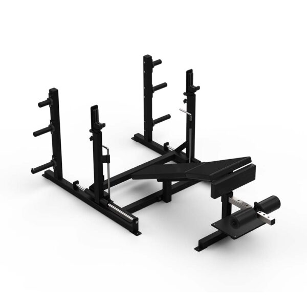 Olympic Decline Bench (3")/Adj.Cups Sliding Rack on Lineal Ball Bearings